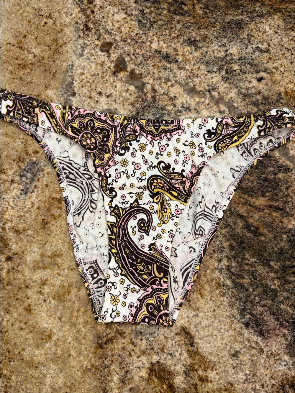 NWOT Paisley Print Bikini Bottom in White, Pink & Gold